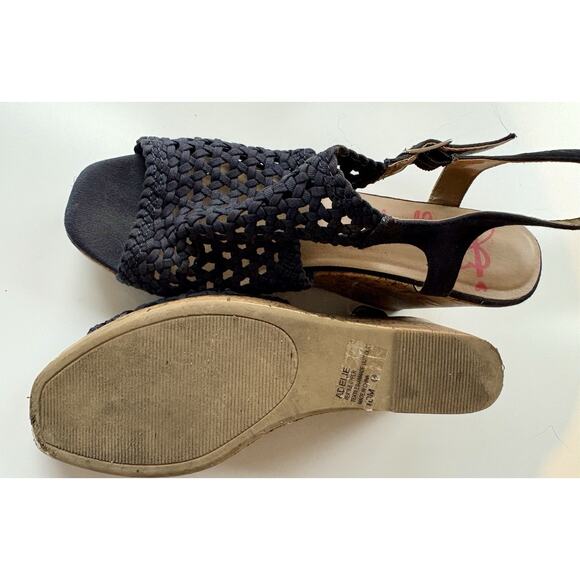 JellyPop Wedge Sandals Adelie Navy Blue Size 10 Slingback Crochet Open Toe Cork - Picture 5 of 6
